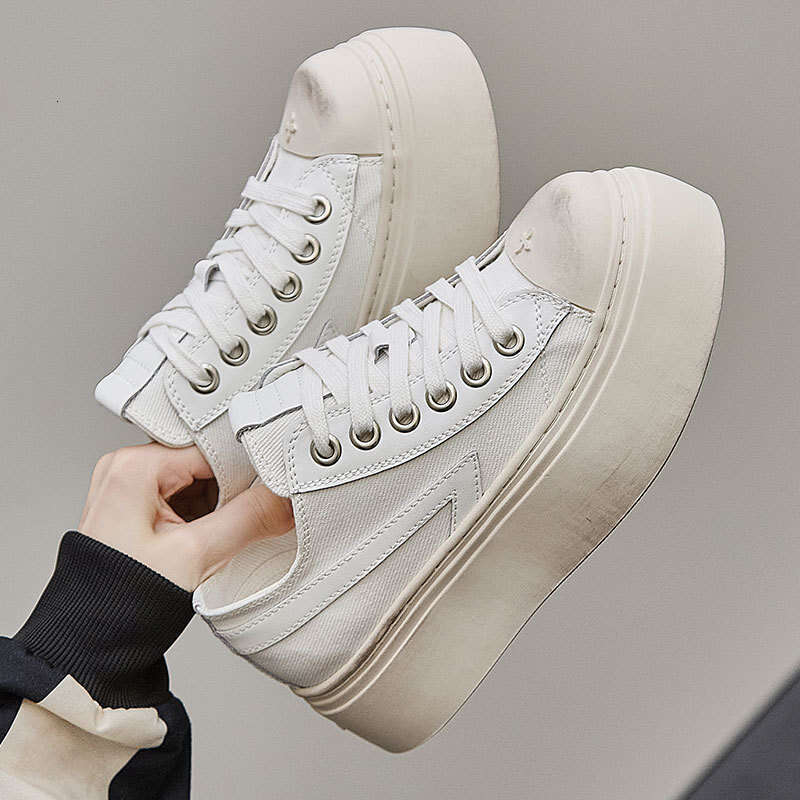 2025 Summer Canvas Cross Flower Board Women's Casual White Distressed Thick Sole Cookie Shoes