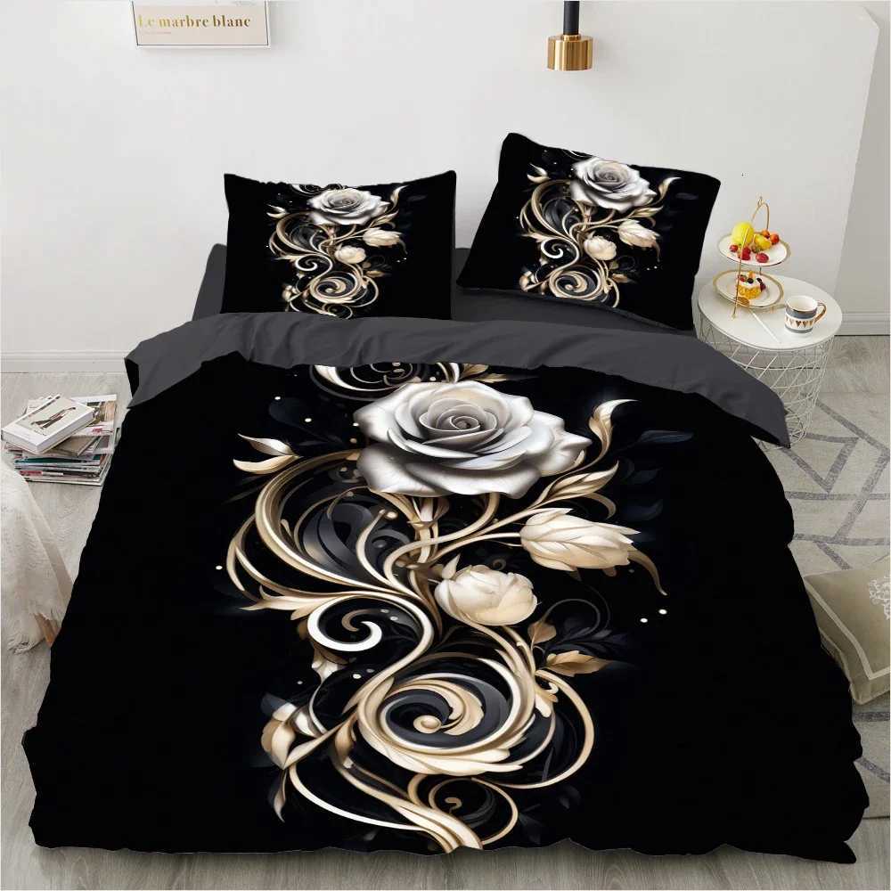 3pcs Black Grey Rose 3D Printed Bedding Set Soft Washable Duvet Cover Set King Queen Twin Size Birthday Gift Bedroom Decoration Y250819
