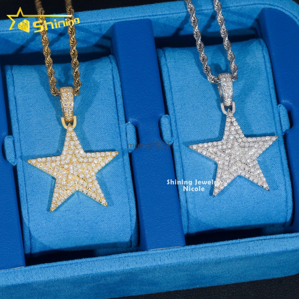 Ready to Ship 925 Sterling Silver Star Charm Hip Hop Diamond Iced Out VVS Moissanite Pendant