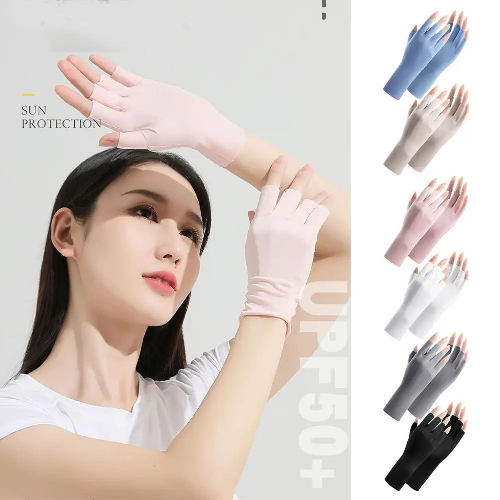 Women Sunscreen Fingerless Gloves UV Protection Half Finger Summer Sunblock Glove Thin Mitten For Outdoor Golfing Driving 250811