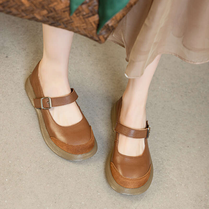 2025 New Forest Style Mary Jane Round Toe Flats for Women Shallow Mouth Suede One-Strap Matching Dress Shoes