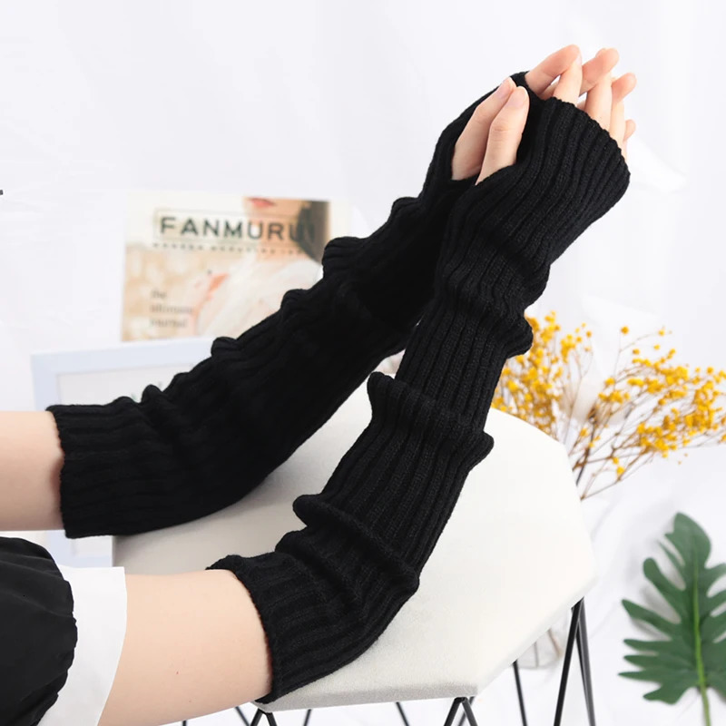 Women Long Fingerless Gloves Soft Female Glove Lolita Kawaii Mitten Winter Warmer Knitted Arm Sleeve Girls Punk Gothic 250811
