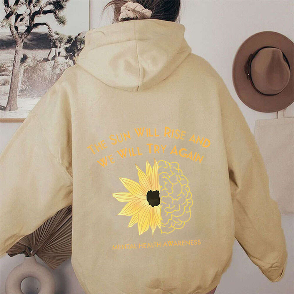 New Spring and Autumn Drop Shoulder Sleeve Printed Sweatshirt Casual Hoodie Sunflower