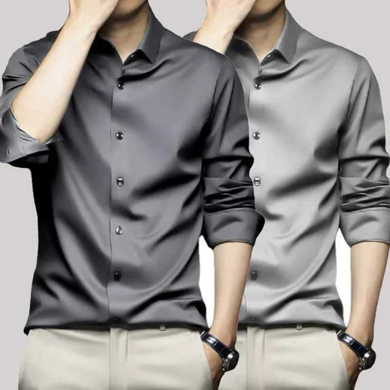 X-6XL Orange Mens Long Sleeve Shirt Luxurious Wrinkle Resistant and Non ironing Solid Business Casual Dress Shirt Y250819