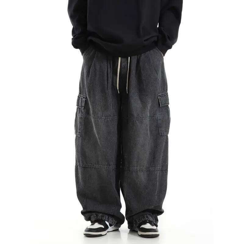 Y2k Black Baggy Cargo Jeans Trousers Men Streetwear Casual Hippie Jogging Wide leg Oversize Old Money Vintage Denim Pants