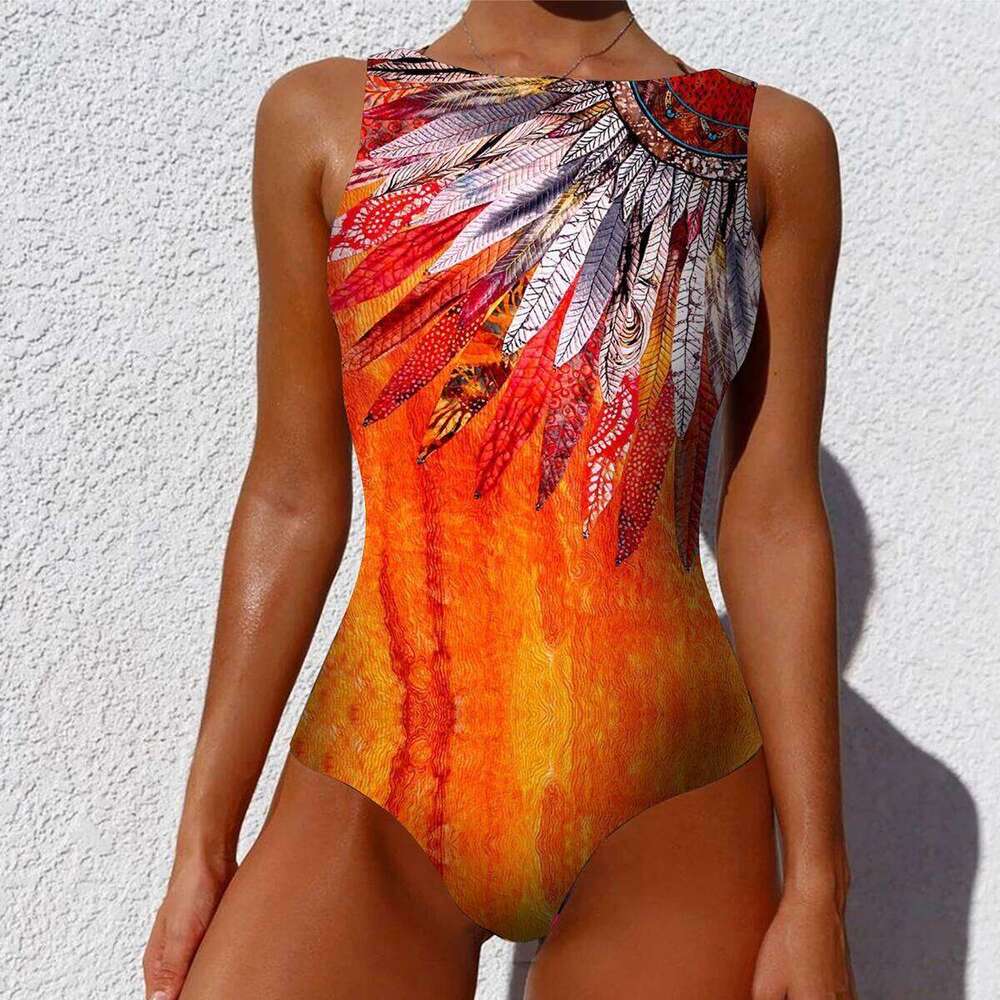 Print One Piece Swimsuit 2025 New Push Up Swimwear Women Vintage Retro Bathing Suits Bodysuit Beach Wear Backless Monokini