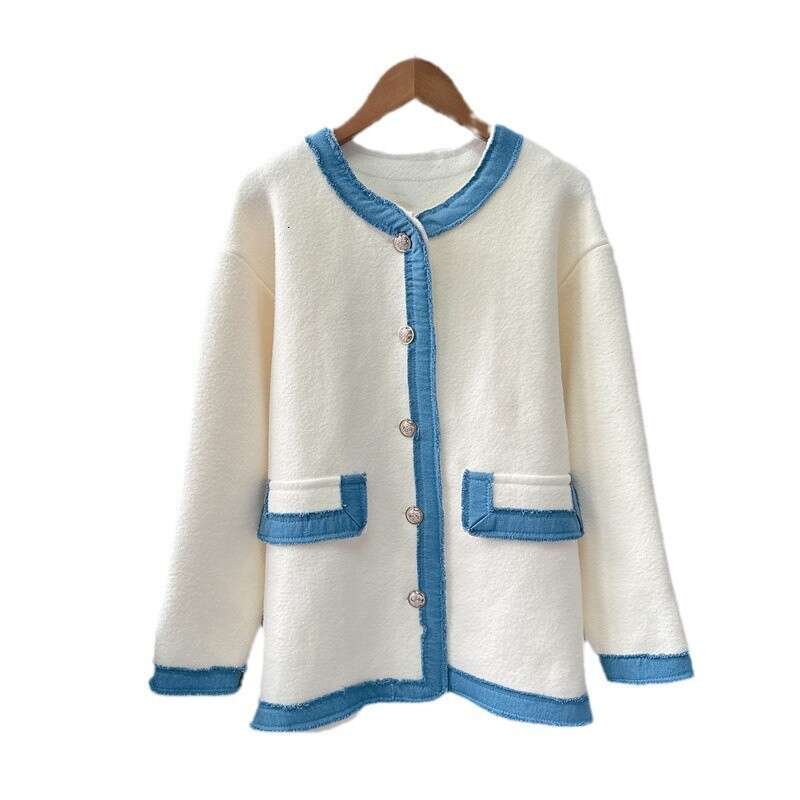Women's Clothing Autumn And Winter Sweater Splicing Denim Knitted Cardigan Temperament Jacket