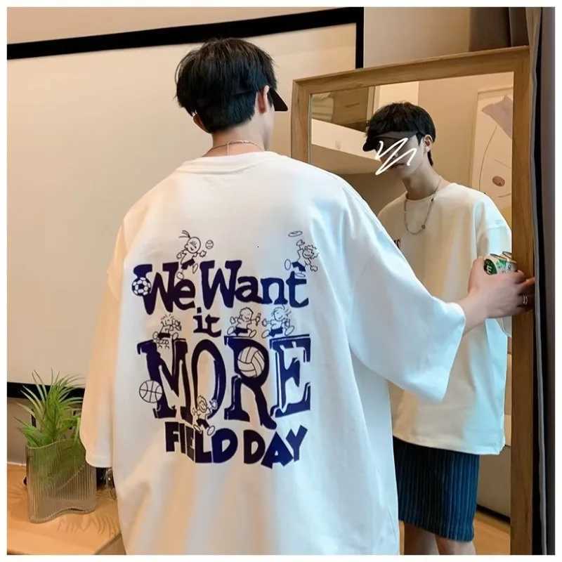 M-8XL Fashion Casual Korean Version Men Short Sleeve T-shirt Popular Style Letter WEW Print Oversized Round Neck T-shirt Y250819
