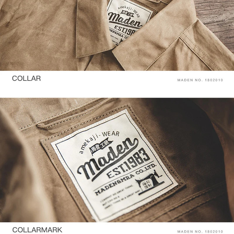 Maden Vintage Mens Canvas Oil Wax Jackets Khaki Multipocket Lapel Collar Singlebreasted Jacket Windbreaker for Male Outwear 250818