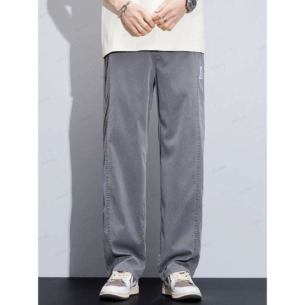 High Quality Summer Ultrathin Soft Lyocell Fabric Men's Casual Pants Elastic Waist Breathe Loose Straight Trousers Plus Size 5XL
