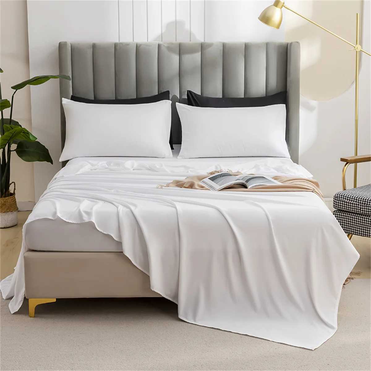 Ultra-Soft Solid Color Brushed Bed Sheet SetFlat Sheet and caseSingle Double Bed SizeHypoallergenic Machine Washable Y250819