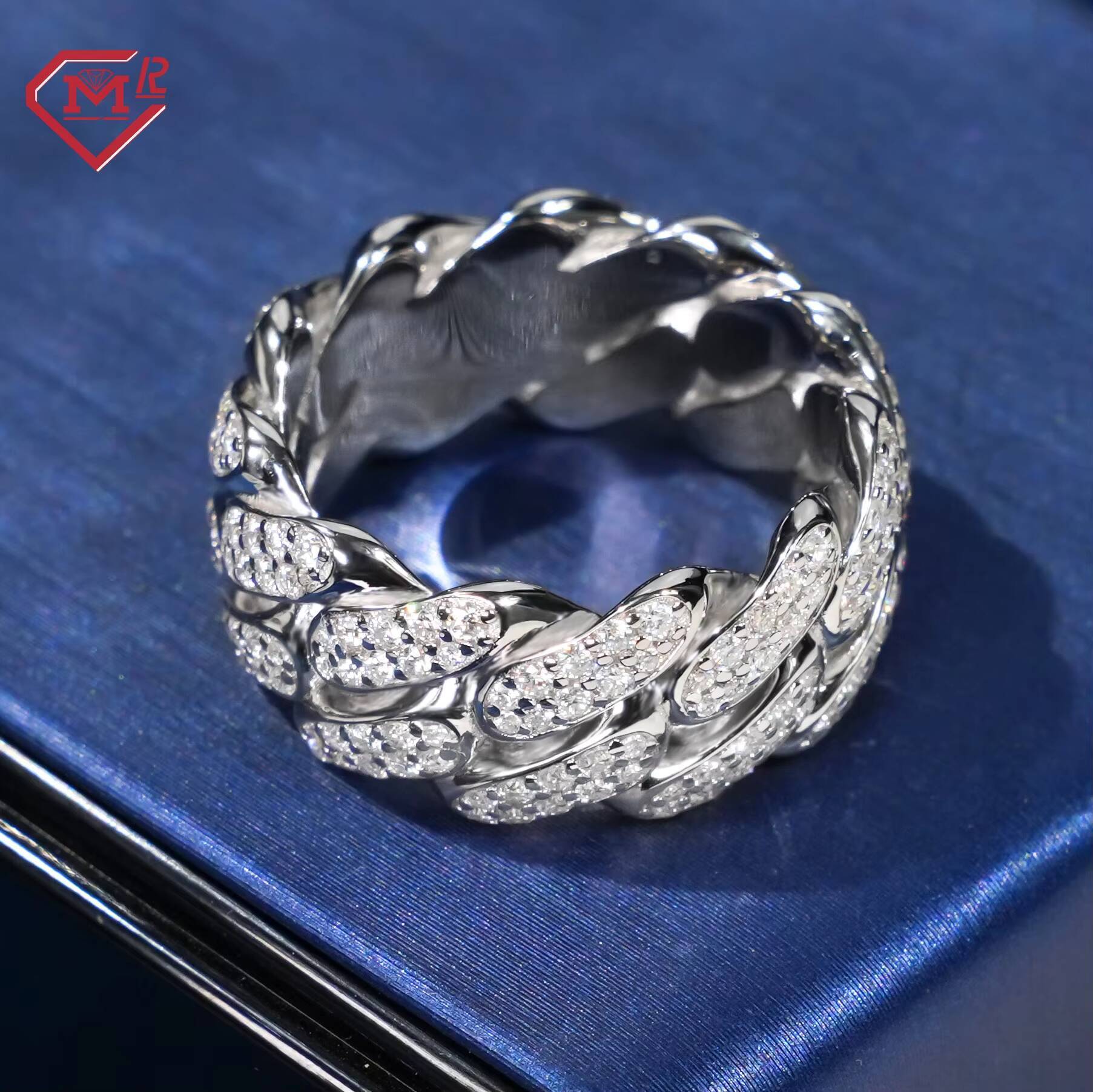 Rapper Cuban Link Ring Custom Hiphop Jewelry Gra Certificate 925 Silver Vvs Iced Out Moissanite Ring