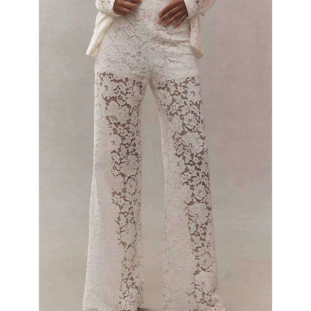 CHRONSTYLE Lace Floral Loose Casual Wide Leg for Women Elastic Waist See Through Mesh Summer Pants Beach Cover Ups 2025