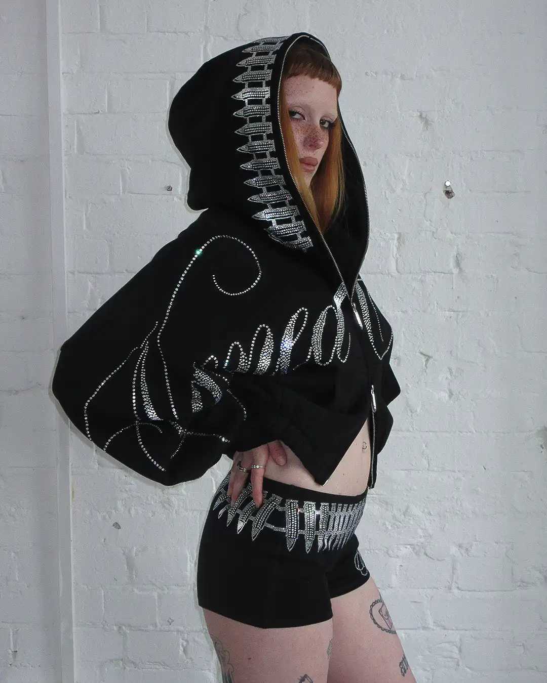 Hip Hop Letters Shine Rhinestone Oversized Zipper Sweatshirt Casual Jacket Vintage 2000s Cropped Y2K Womens Hoodie C260120