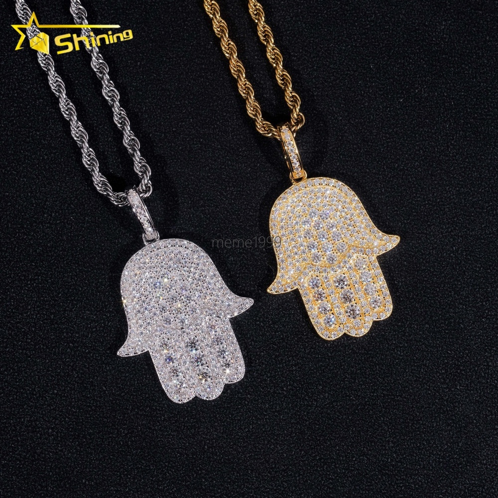 Wholesale Price Iced Out Hamsa Hand 925 Sterling Silver Hip Hop Men VVS Moissanite Pendant