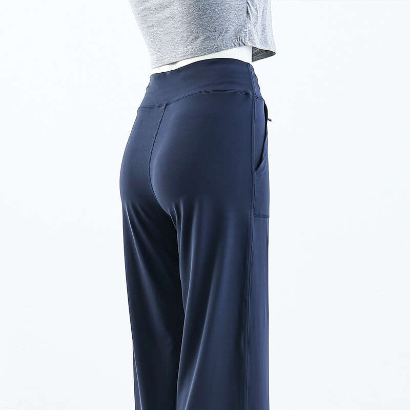 Yoga Wide-Leg Throwback Still Drawstring Straight High-Waist Tummy Control Pocket Draped Floor-Length Pants