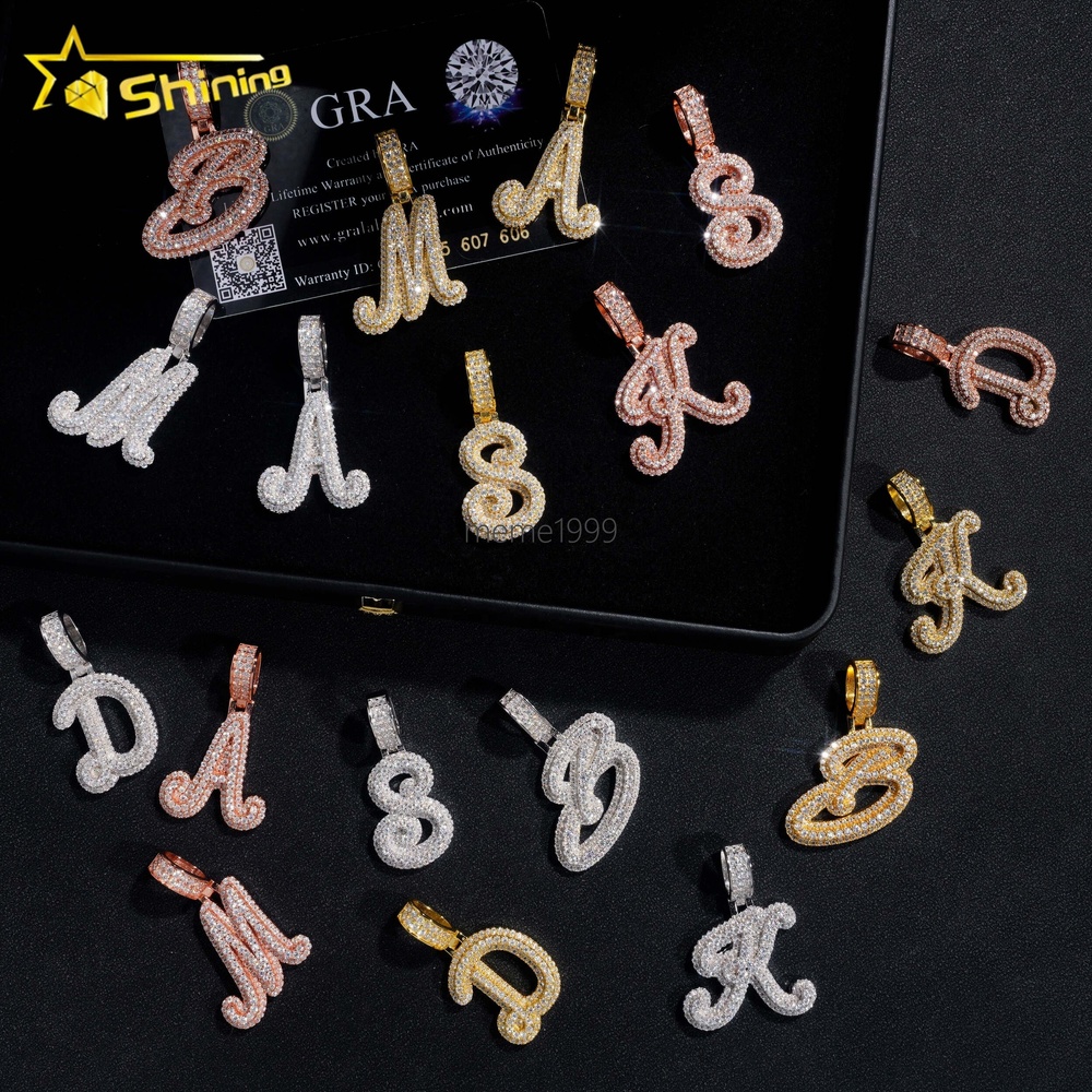 Factory Price Custom Initial Name Charm Hip Hop Solid 925 Silver Iced Out VVS Moissanite Letter Pendant