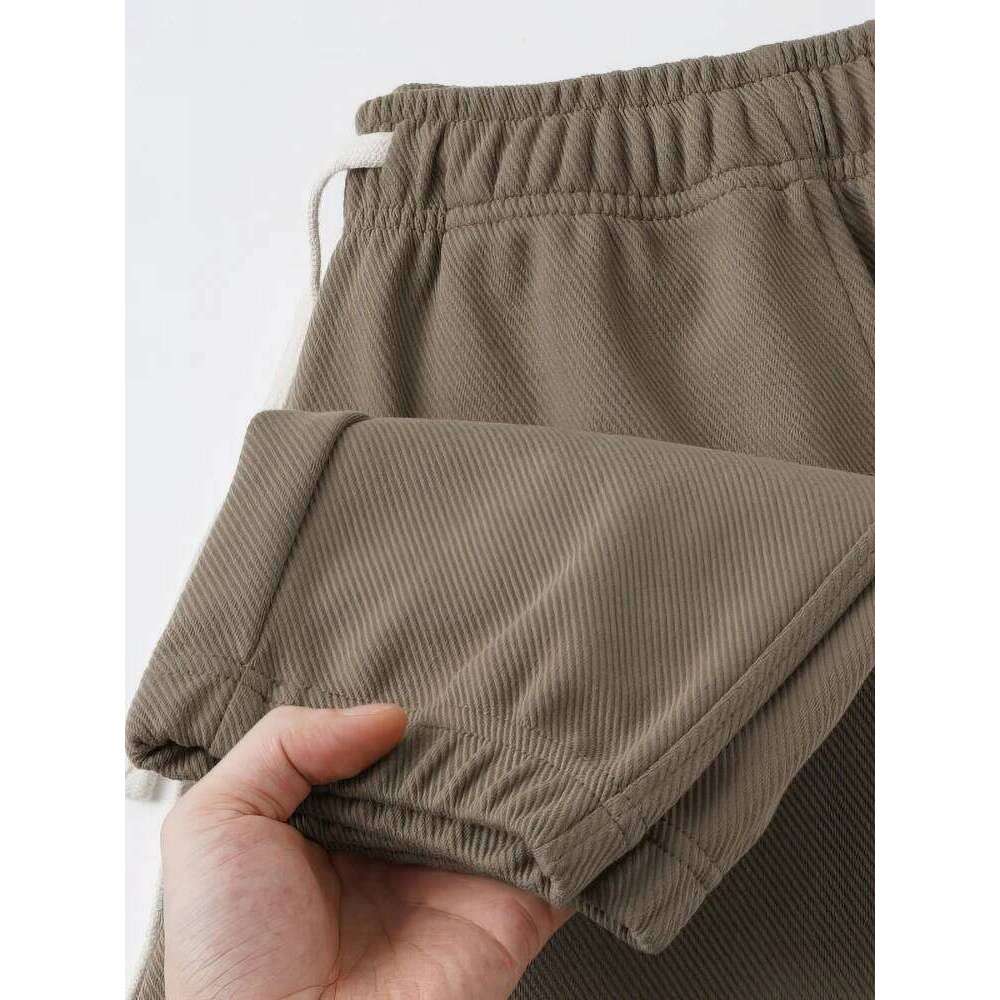 Casual Twill Knit Baggy Jogger Pants Men Brown Solid Color Sport Jogging Sweatpants 500g Outdoor Walking Gary Work Trousers