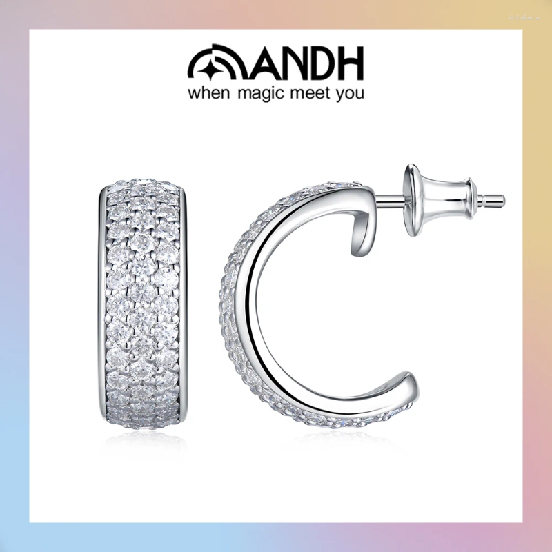 Hoop Earrings ANDH D Color VVS1 Moissanite Half Open For Women 925 Sterling Silver Circle Earring Piercing Ear Luxury Jewelry