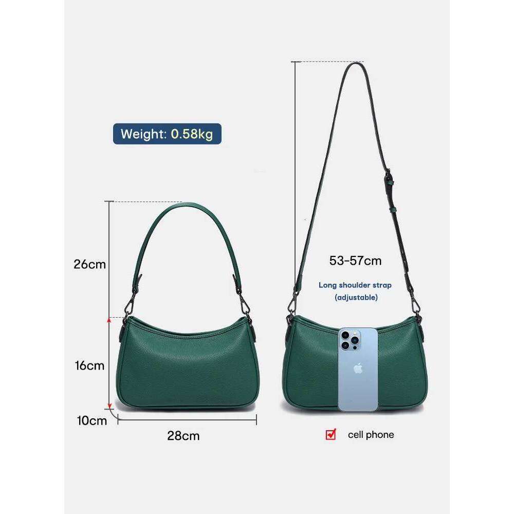 Zency Women's Genuine Leather Shoulder Bag Elegant French Style Small Handbag Female Underarm Bags Lady Crossbody Purses