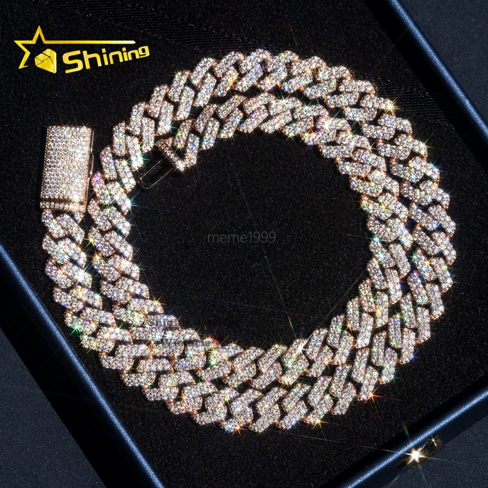 Real Gold Hip Hop Iced Out Certificated 10MM 18Inch 70.73Gram 10K Rose Gold Moissanite Cuban Chain