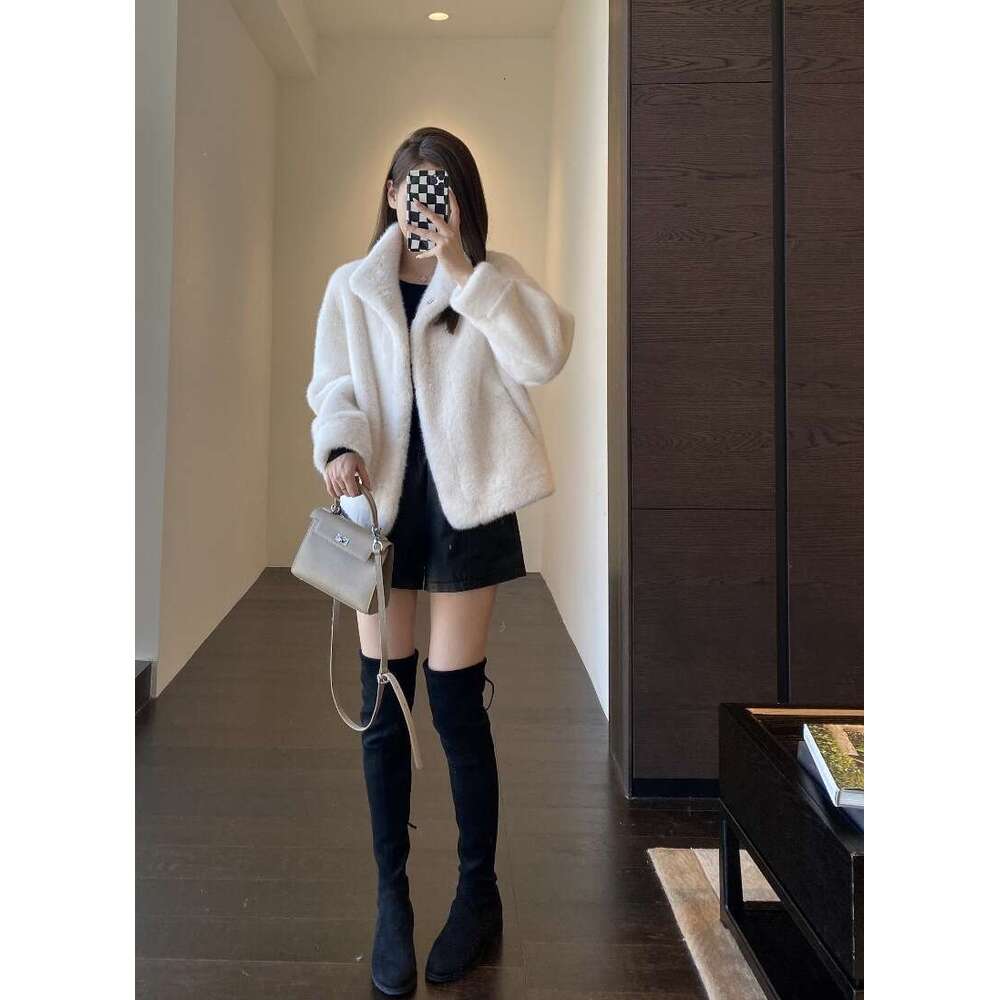Luxury Mink Fur Loose Stand Collar Fur Coat Women Fashion Winter Outdoor Casual Office Lady All-match Cardigans Woolen Jackets