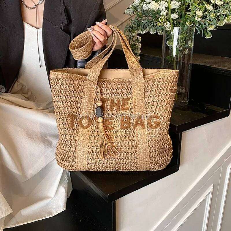 Summer Fashion Women's Large Capacity Shoulder Straw Woven Letter Embroidery Handbag Casual Female Tote Bag Beach Bags