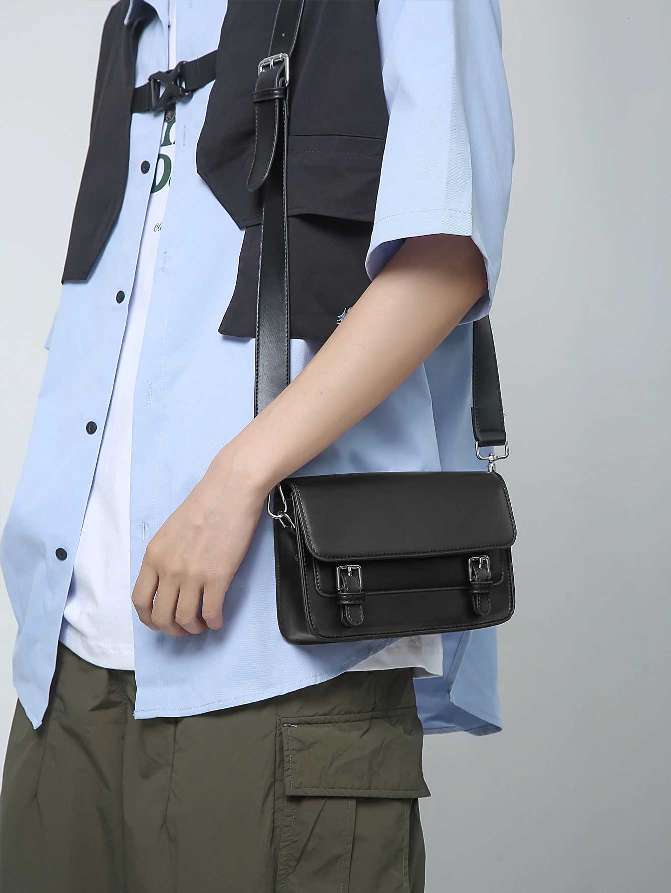 Minimalist Black Shoulder Bag Male PU Leather Crossbody Bags Mens Small Messenger Bag for Men Suitable for Daily Use Y250819