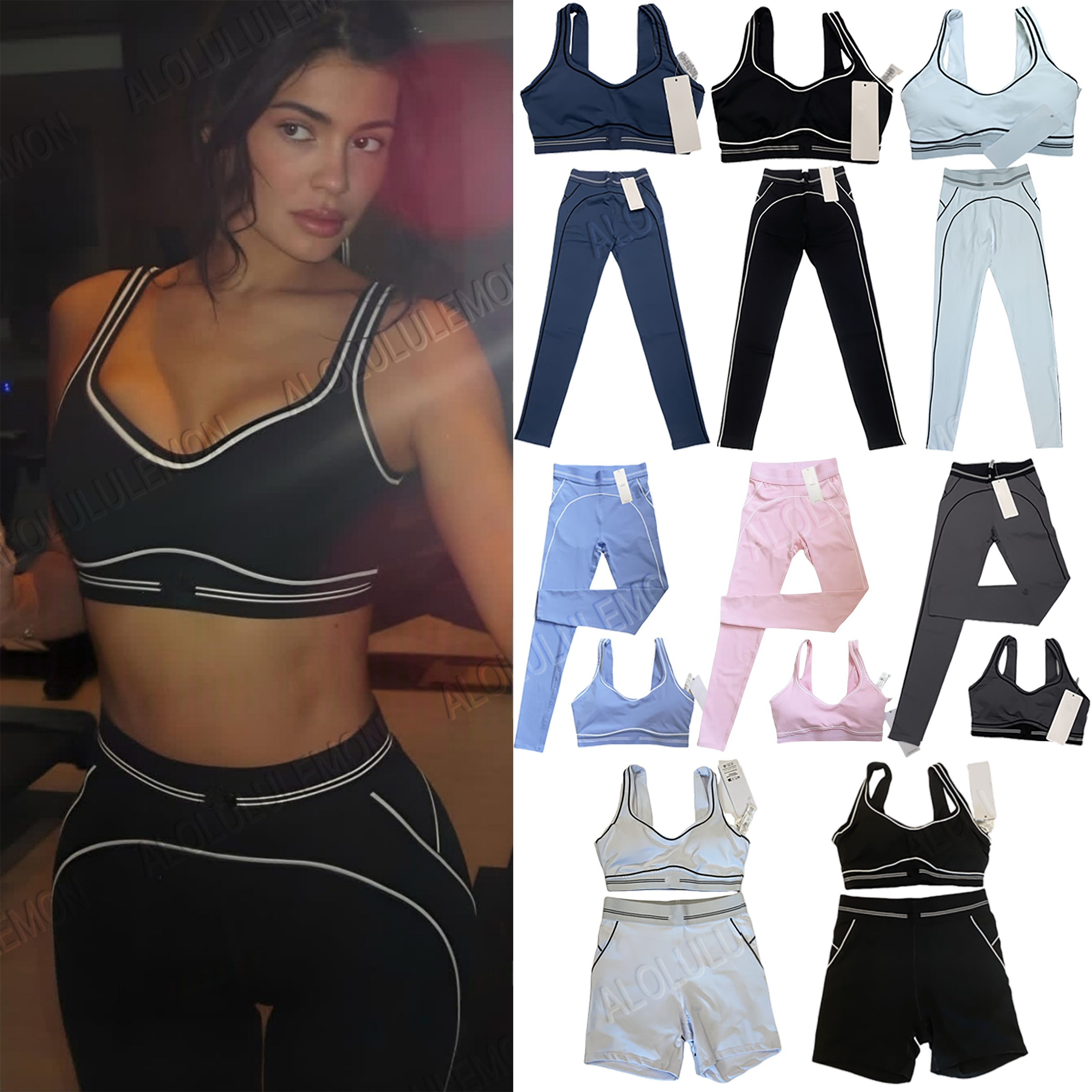 2025 AAAAA Yoga Set Designer Heartbeat Bra Leggings And Shorts End White Striped Low Back Dance Yoga Running Elastic Gym Comfortable Aloness Women clothes set