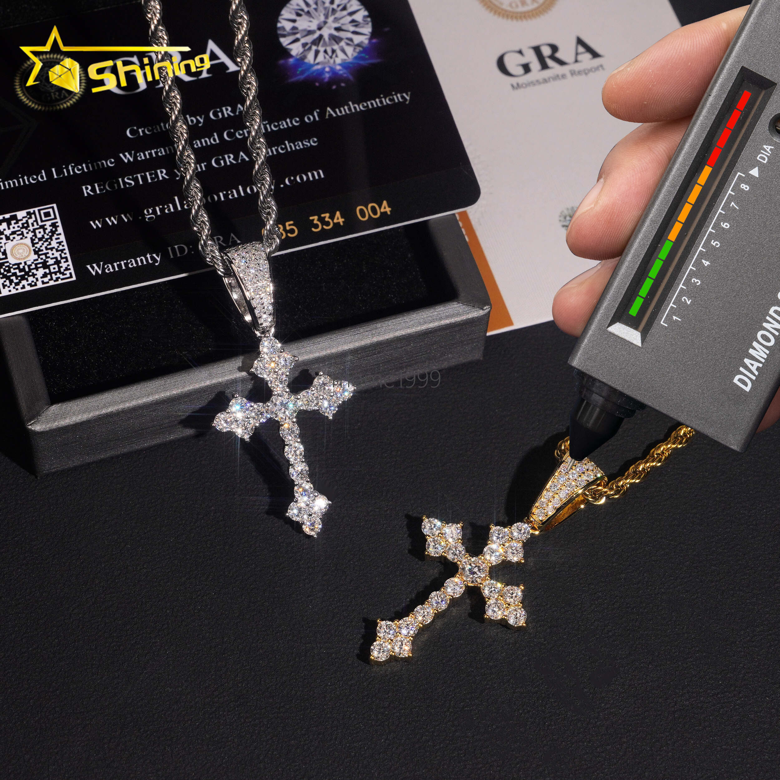 USA Local Stock Fast Shipping Cross Charm Gold Plated 925 Sterling Silver Moissanite Hip Hop Iced Out Design Sparkling Pendant