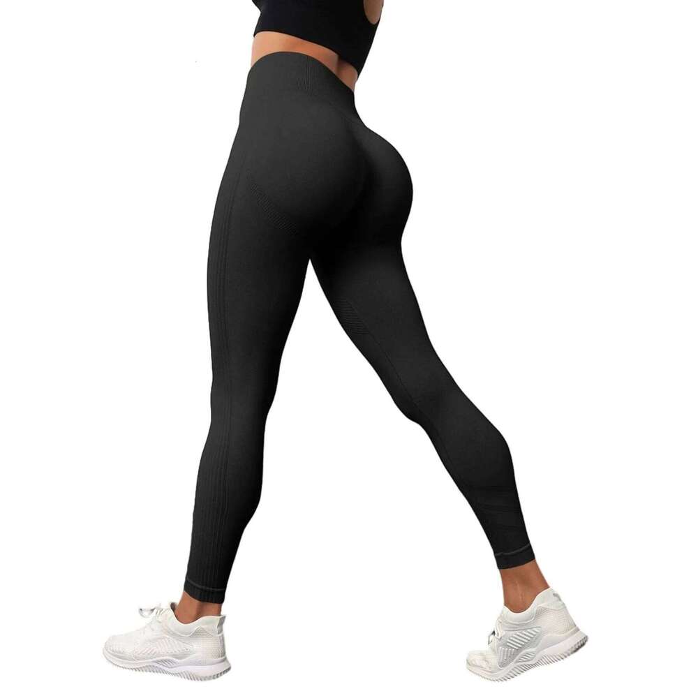 High Waisted Seamless Yoga Leggings, Ribbed Sportswear Tights, Fiess Apparel for Women, Gym and Casual Wear For Fall & Winter