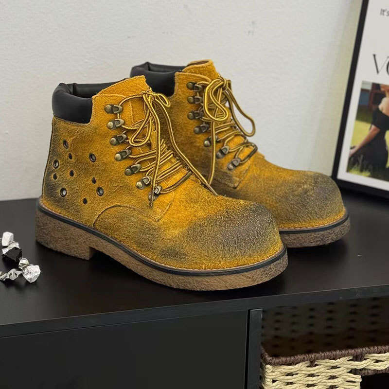 2025 Summer Autumn New Martin Men and Women Genuine Leather Outdoor High-top Yellow American Style Height-increasing Couple Boots