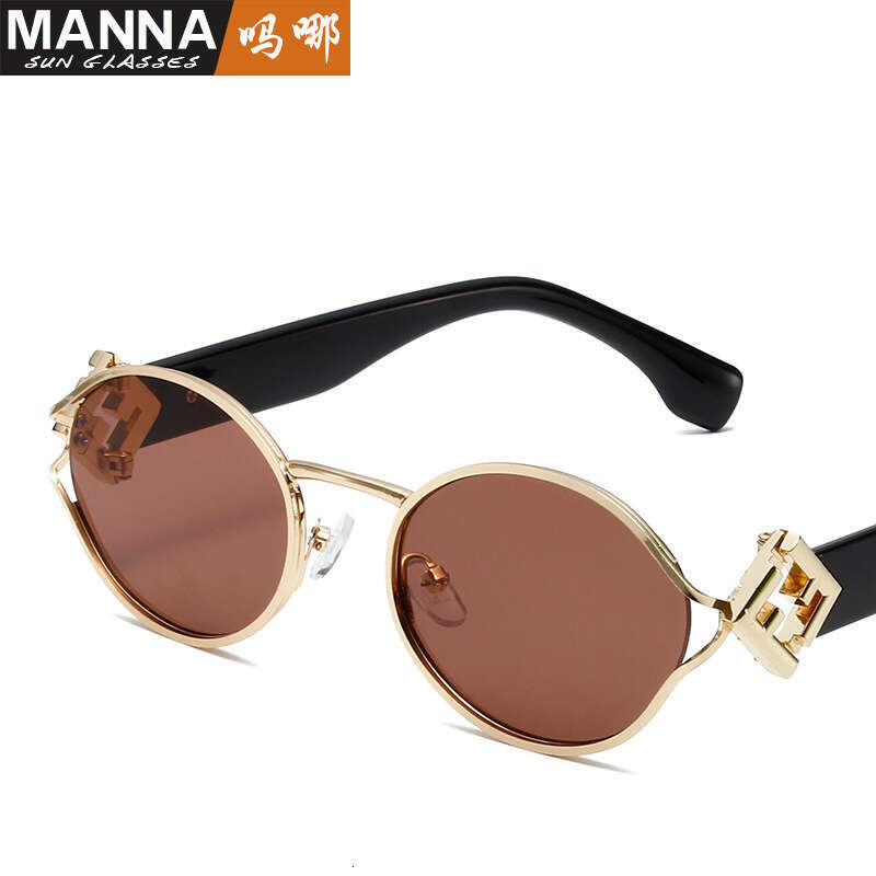 New Oval Full Frame Designer Fashion Letter F Decoration Glasses Trendy UV Protection Sunglasses