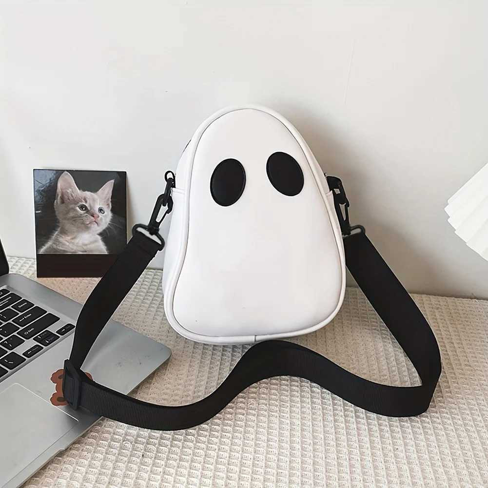 1pc Adorable Halloween Pumpkin Wallet Skull Crossbody Bag with Shoulder Strap - Trick or Treat Design in White hand bags Y250819