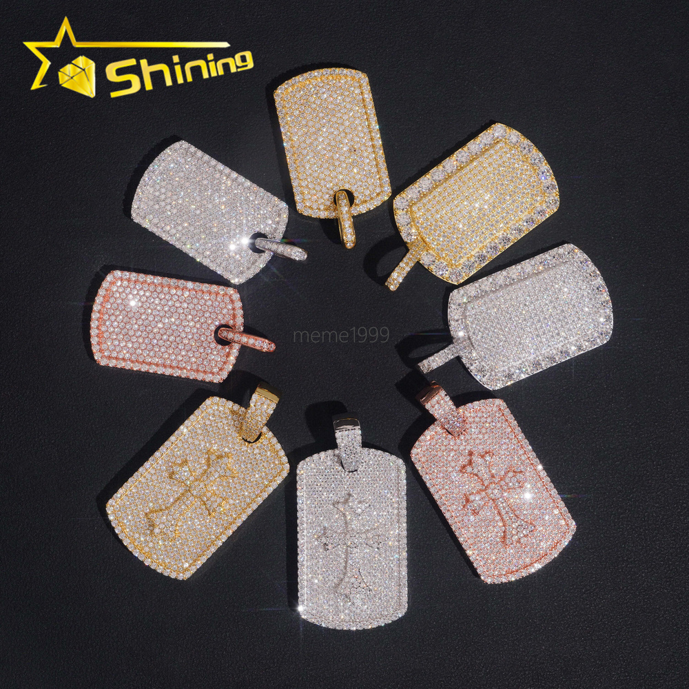 Wholesale Iced Out Baguette Mossanite Tag Pendant 925 Sterling Silver VVS Moissanite Diamond Pendant Fine Jewelry Ready to Ship