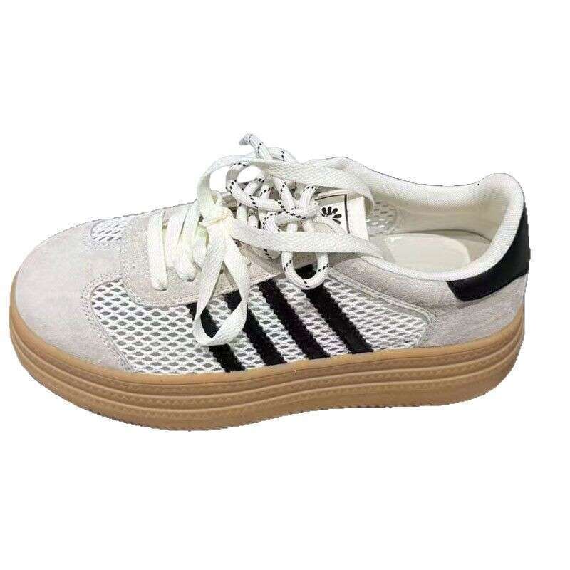 2025 Summer Mesh Breathable Thick Sole Height Increasing Slimming Genuine Leather German Training Color-Block Double Shoelaces Campus Casual Shoes