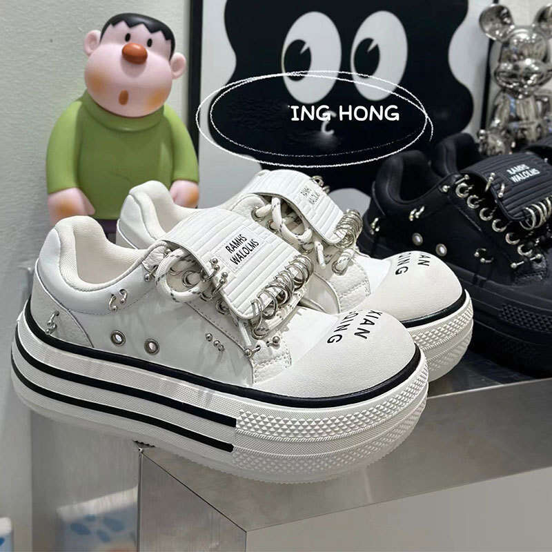 2024 New White Thick-Soled for Women, Autumn Breathable Cowhide Big Toe Height-Increasing Niche Subculture Casual Lip Stud Shoes