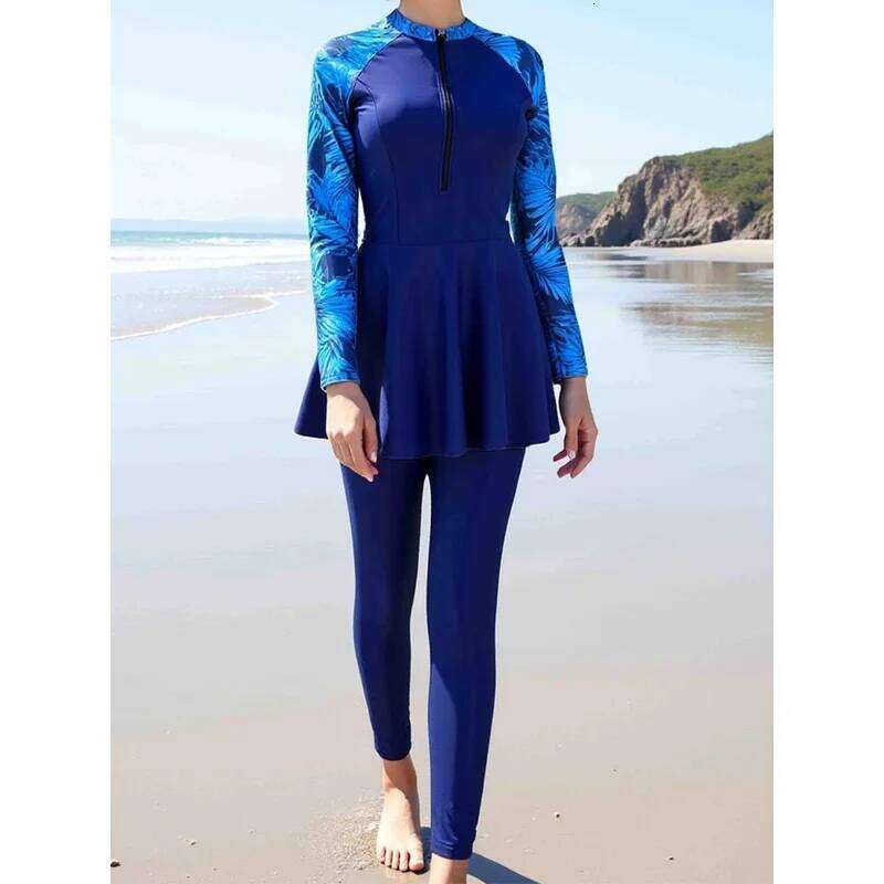 Front Zipper Surfing Swimsuit Dress & Beach Pants 2025 Women 2-Piece Sun Protection Swimwear Female Sport Diving Swimming Suits