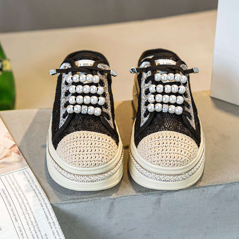 2025 Summer New Rhinestone Thick-Soled Lace Mesh Closed-Toe Half Slippers for Women Slip-On Breathable Fisherman Shoes