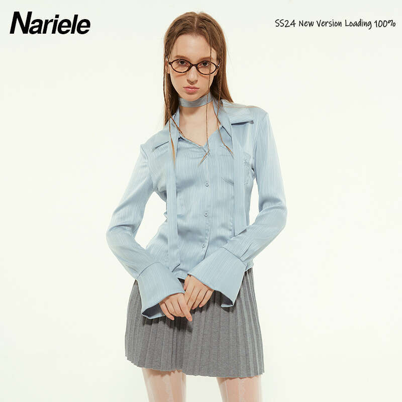 Heyhenry Pattern Embroidered Ribbon Design Slim Fit Elegant Sexy Versatile Short Long Sleeve Shirt For Women B5