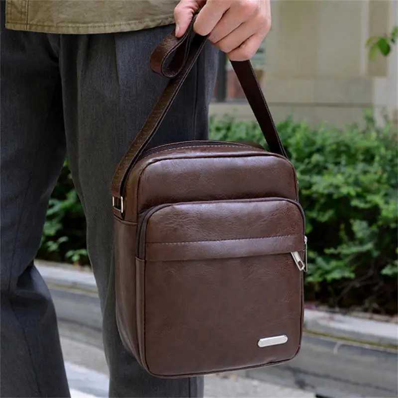 Portable Men Leisure Commuter Shoulder Crossbody Bag Fashion Male PU Handbag Vertical Large Capacity Leather Phone Bag For Men Y250819