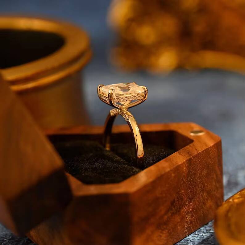 10K/14K/18K Moissanite Ring Solid Gold Hidden Halo Luxury 2ct VVS Radiant Moissanite Engagement Ring for Women