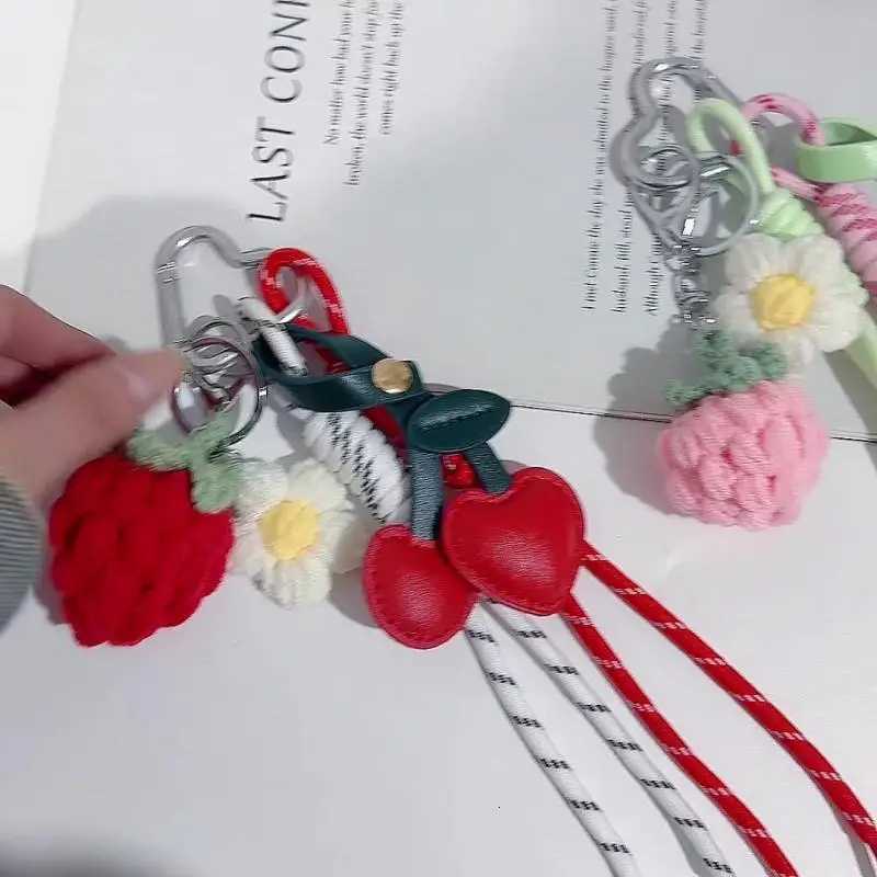 1 Piece PU Cherry Knitted Sterry Fruit Pendant Weaving Rope Keychain Gifts Bag Charm Keyring Decoration XJ250820