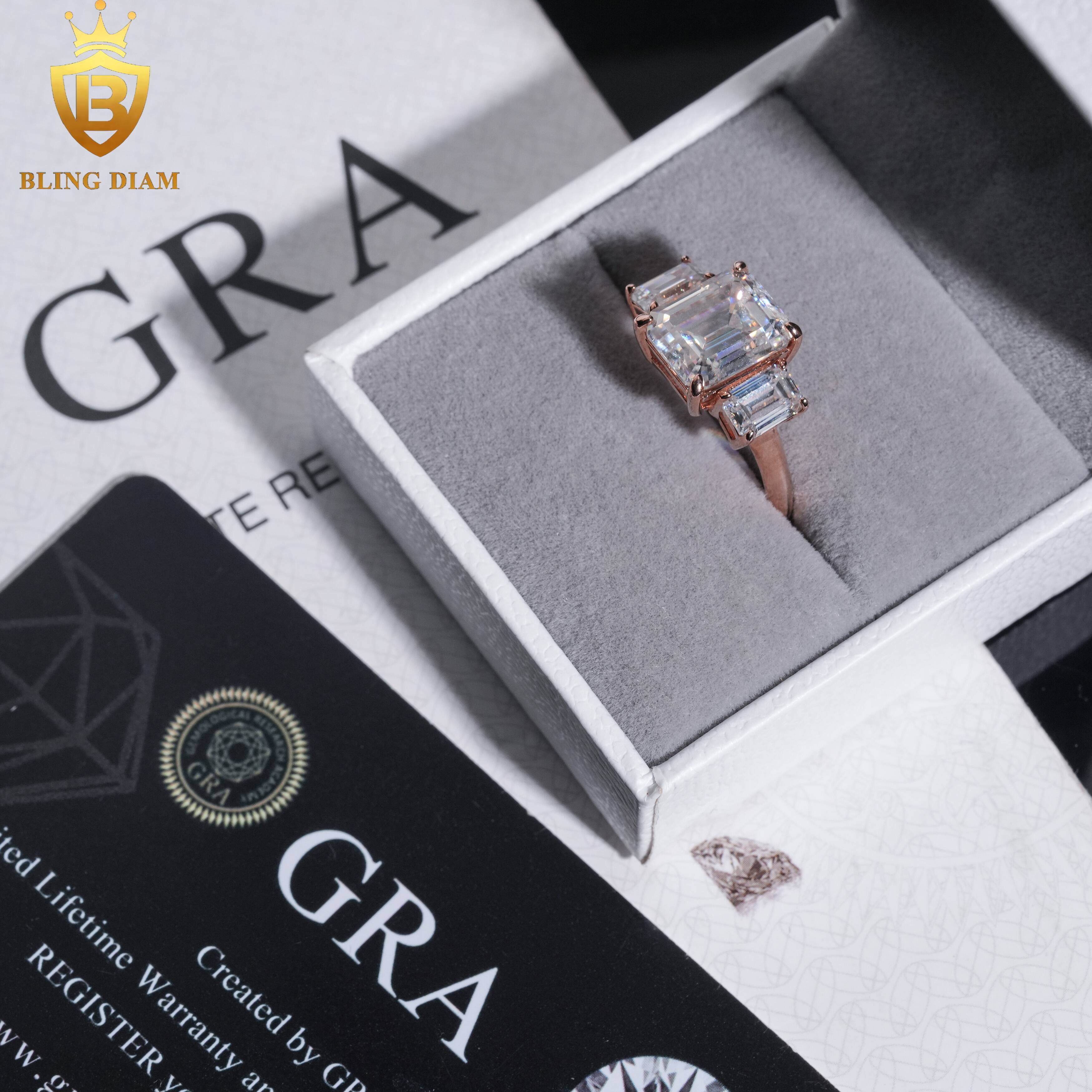 Fashion Jewelry Engagement Ring 925 Silver VVS Moissanite Diamond Emerald Cut 8x10mm Wedding Rings Gift