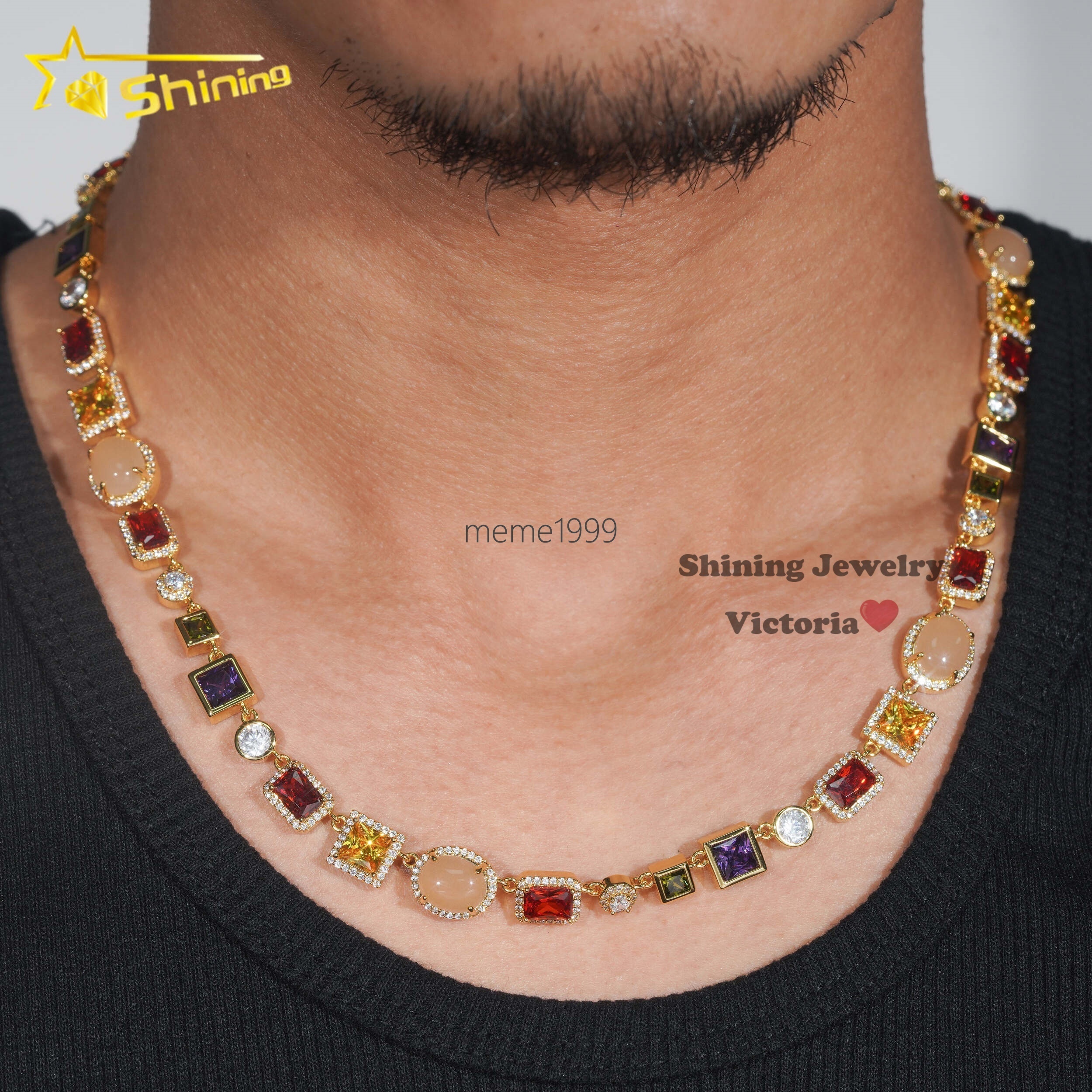 New Arrival Fashion Jewelry Men Stree Fashion Icd Out moissanite Multi Color Gemstone Hip Hop Mutif Necklace