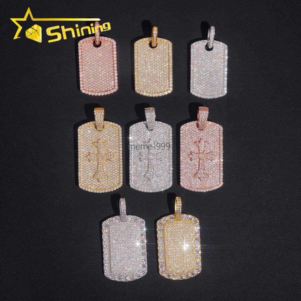 Wholesale Iced Out Baguette Mossanite Tag Pendant 925 Sterling Silver VVS Moissanite Diamond Pendant Fine Jewelry Ready to Ship