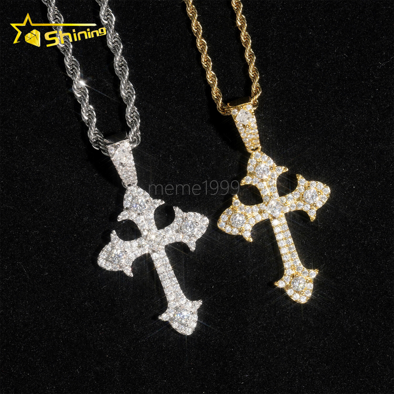 Fine Jewelry 925 Sterling Silver Gold Plated Moissanite Cross Pendant Custom Men Hip Hop Iced Out Pendant Necklace