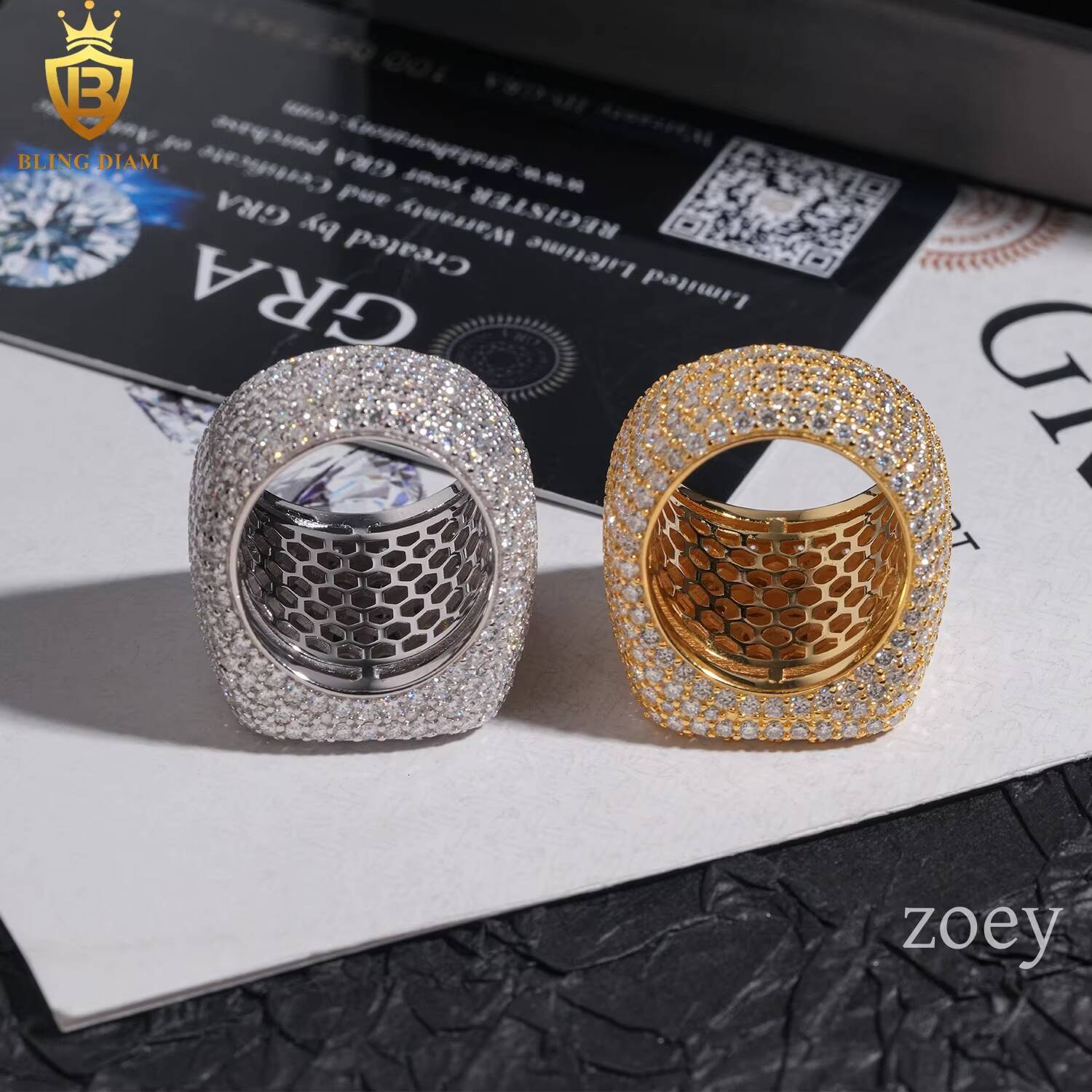Wholesale Hip Hop Jewelry 925 Sterling Silver Ice Out Vvs Moissanite Fully Diamond Men Rings Square and Hamsa