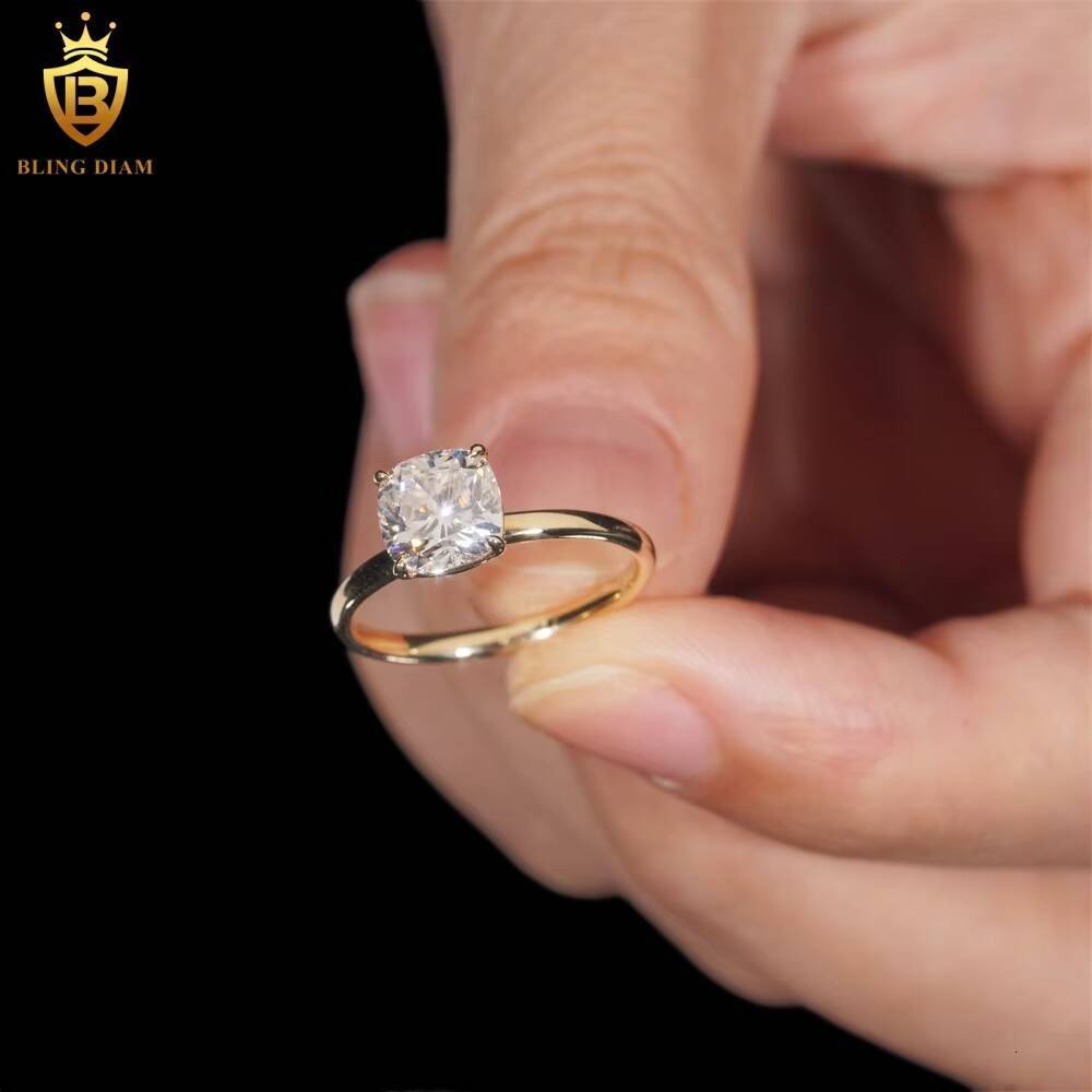 Pass Diamond Tester D Color VVS Moissanite Diamond Luxury 14K Yellow Gold Engagement Wedding Ring