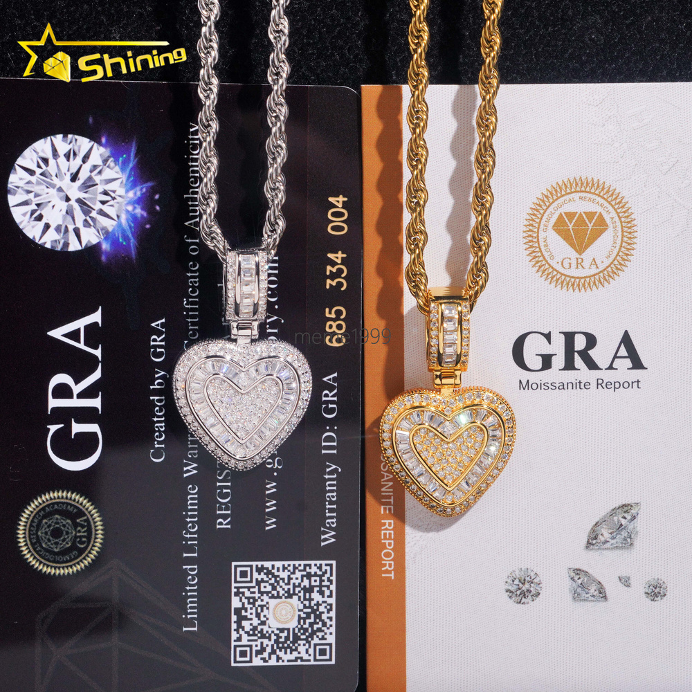 No Tarrifs USA Warehouse GRA Cert 925 Sterling Silver Hip Hop Iced Out VVS Moissanite Diamond Heart Pendant